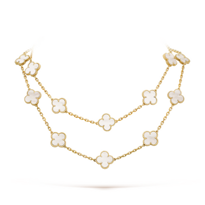 FLORAL CLOVER NECKLACE 20 MOTIFS - WHITE/GOLD