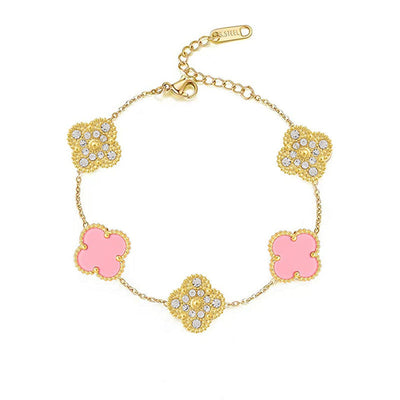 FORTUNE CLOVER BRACELET | CUBIC ZIRCONIA PINK/GOLD
