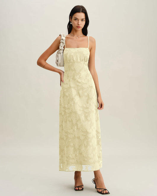 Yellow Jacquard Corset Slip Maxi Dress