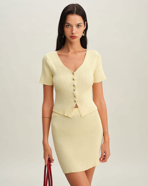 Beige V Neck Button Knit Cardigan