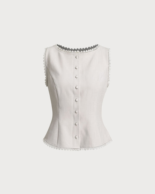 Apricot Boat Neck Button Vest