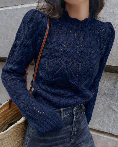 Blue Round Neck Cut Out Sweater