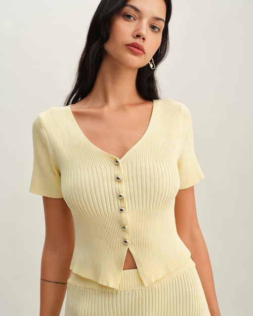 Beige V Neck Button Knit Cardigan