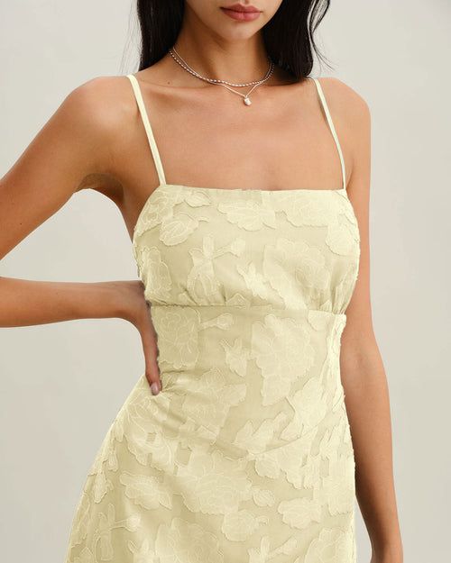 Yellow Jacquard Corset Slip Maxi Dress
