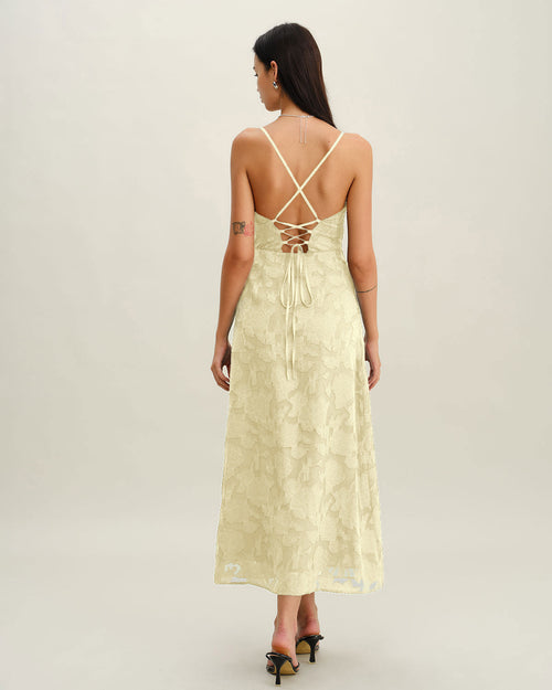 Yellow Jacquard Corset Slip Maxi Dress