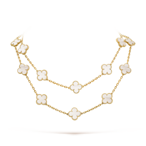 FLORAL CLOVER NECKLACE 20 MOTIFS - WHITE/GOLD