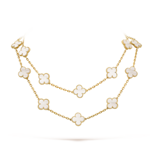 FLORAL CLOVER NECKLACE 20 MOTIFS - WHITE/GOLD
