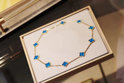 FLORAL CLOVER NECKLACE 10 MOTIFS - BLUE