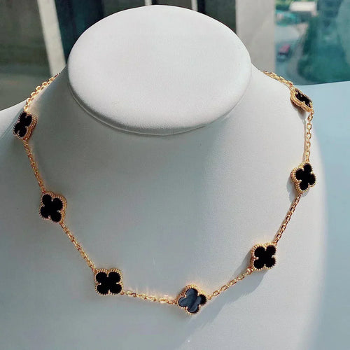 FLORAL CLOVER NECKLACE 10 MOTIFS - BLACK