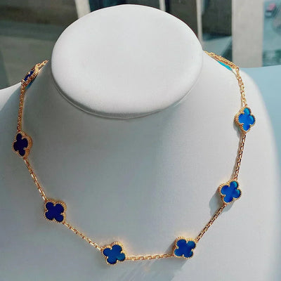 FLORAL CLOVER NECKLACE 10 MOTIFS - BLUE