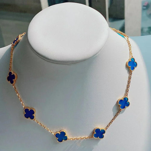 FLORAL CLOVER NECKLACE 10 MOTIFS - BLUE