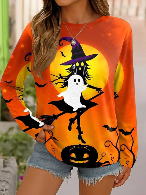 Women’s Witch and Ghost Print Long Sleeve Top