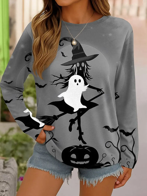 Women’s Witch and Ghost Print Long Sleeve Top
