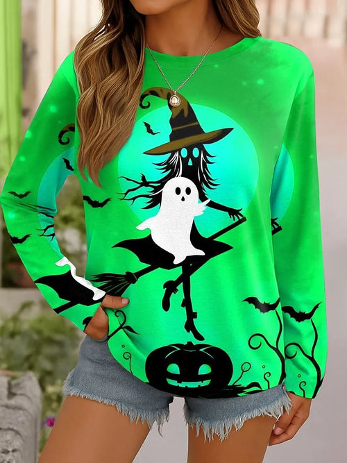 Women’s Witch and Ghost Print Long Sleeve Top
