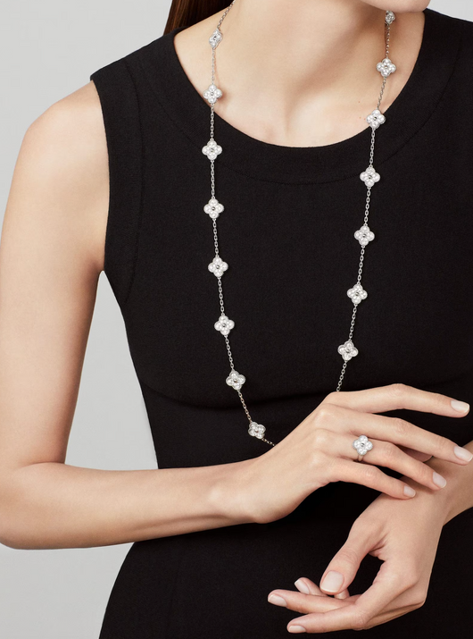 FLORAL CLOVER NECKLACE 20 MOTIFS - ZIRCONIA/SILVER