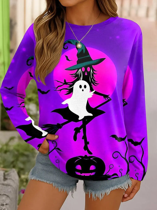 Women’s Witch and Ghost Print Long Sleeve Top