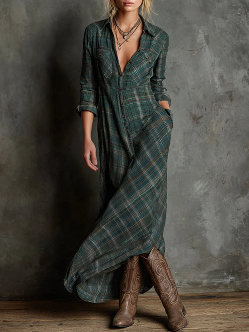 SERAPHINE GREEN-LAPEL DRESS