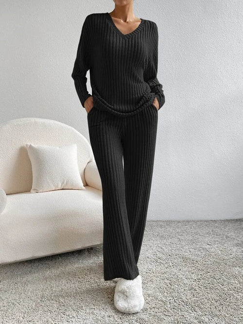 Serena Ribbed Knit Trousers and Jumper Set for Women