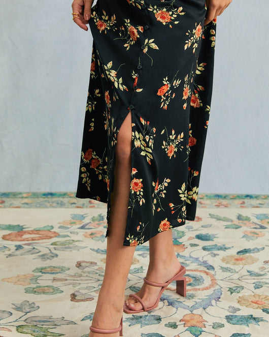 The Black V Neck Floral Short Sleeve Maxi Dress