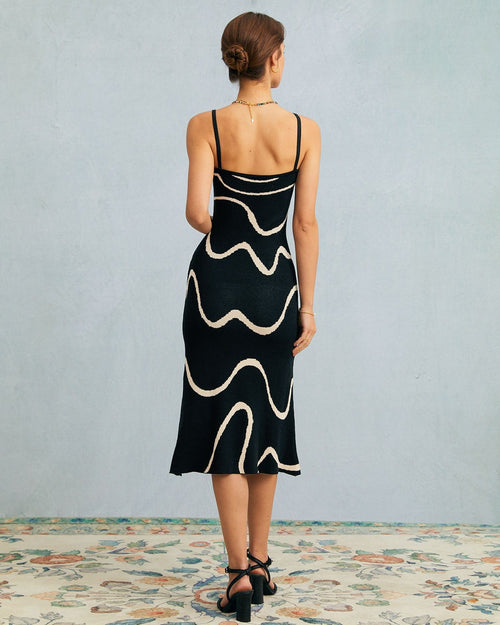 The Black Wave Mermaid Hem Knit Midi Dress