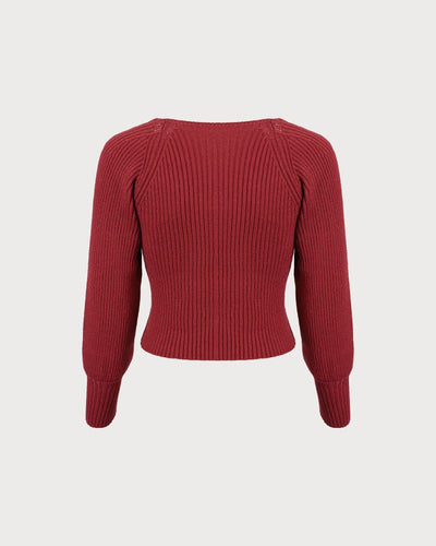 The Red Scoop Neck Lantern Sleeve Sweater