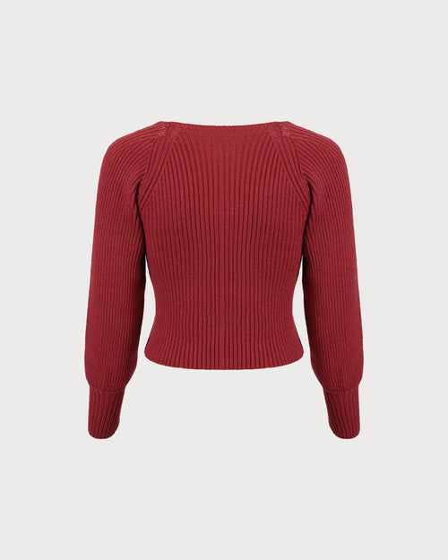 The Red Scoop Neck Lantern Sleeve Sweater
