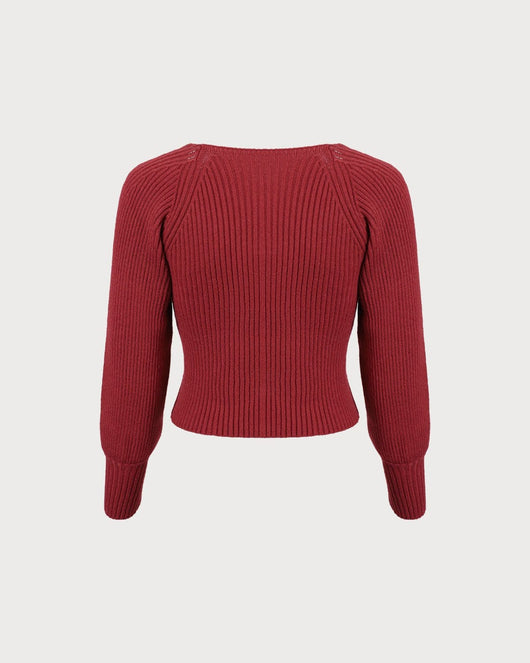 The Red Scoop Neck Lantern Sleeve Sweater