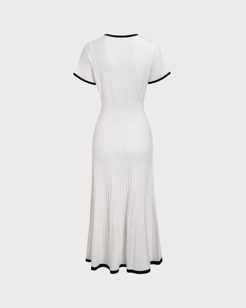Women's White Contrasting Sweater Midi Dress