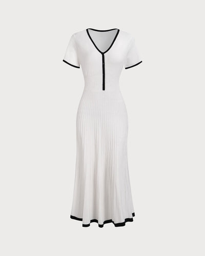 Women's White Contrasting Sweater Midi Dress