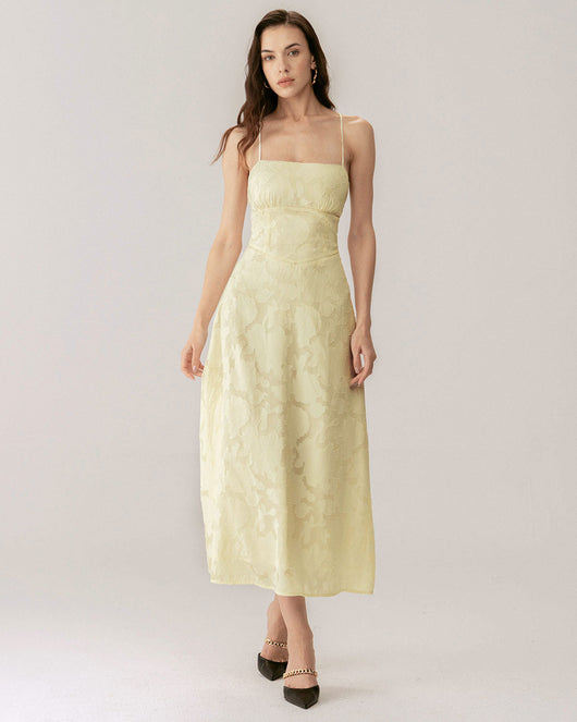 Yellow Jacquard Corset Slip Maxi Dress