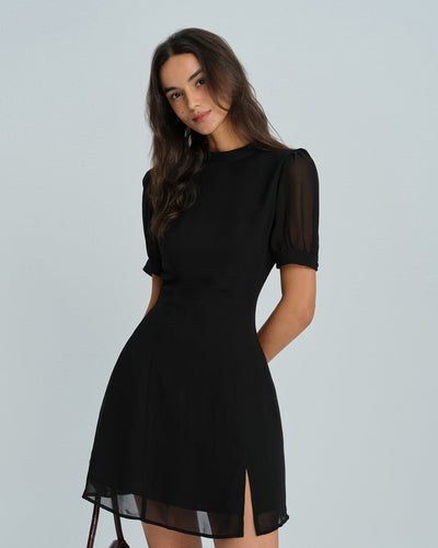 Black Mock Neck Mini Dress