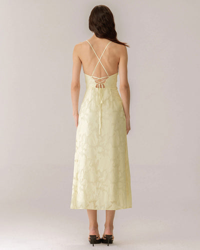 Yellow Jacquard Corset Slip Maxi Dress