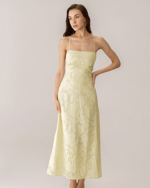 Yellow Jacquard Corset Slip Maxi Dress