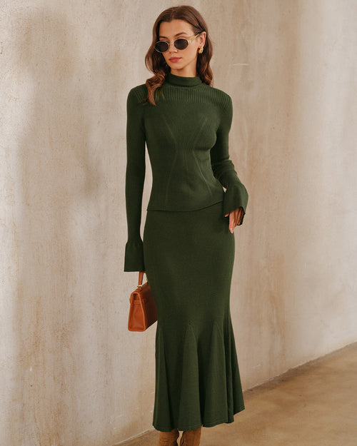 Green Turtle Bell Sleeve Sweater