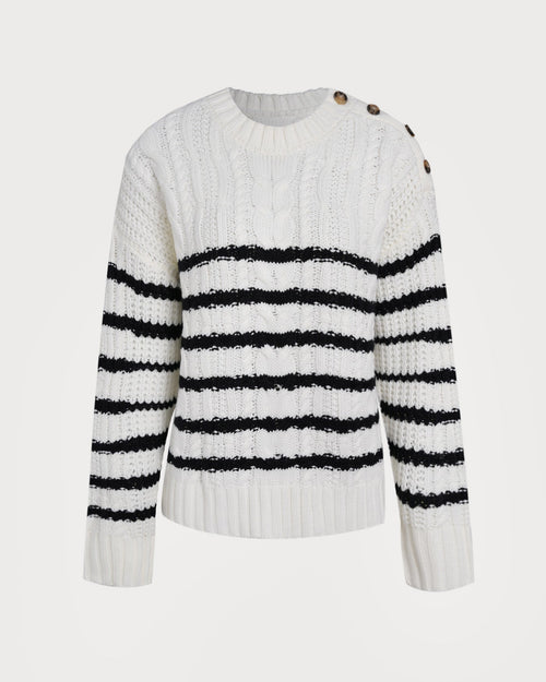 White Striped Button Knit Cardigan