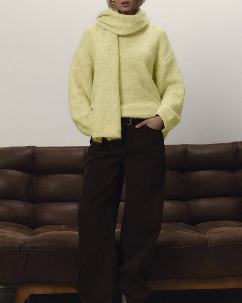 Yellow V Neck Loose Sweater