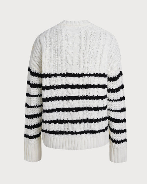 White Striped Button Knit Cardigan