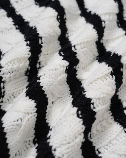 White Striped Button Knit Cardigan