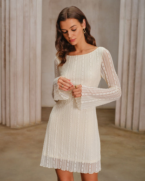 Apricot Lace Bell Sleeve Mini Dress