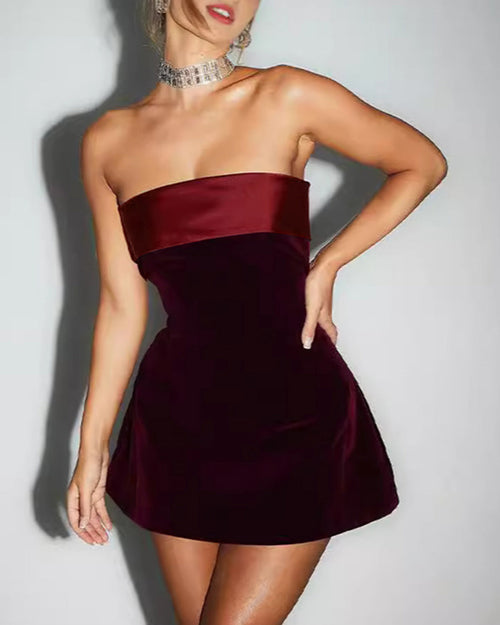 Wine Red Strapless A-Line Mini Dress