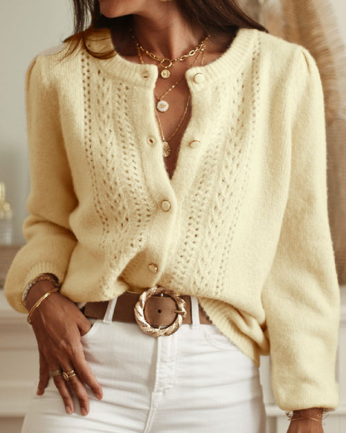 Yellow Round Neck Hip Knit Cardigan