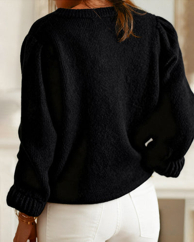 Black Round Neck Knit Cardigan
