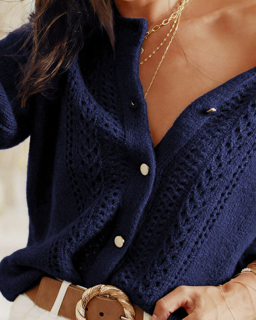 Blue Single Breasted Knit Cardigan