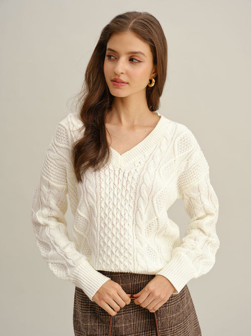 Beige V Neck Sweater