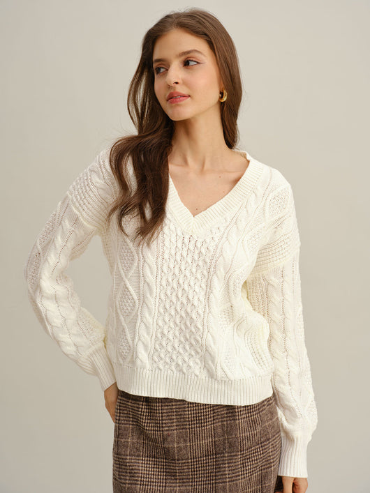 Beige V Neck Sweater
