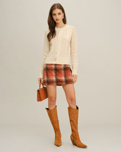 Beige Round Neck Knit Cardigan