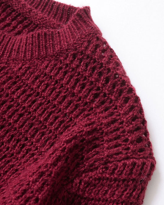 Wine Red Single Breasted Round Neck Knit Cardigan