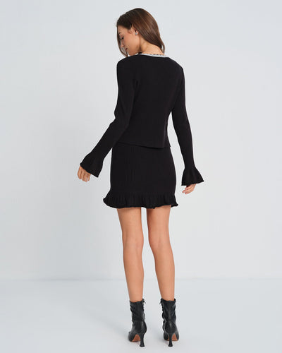 Black Contrasting Bell Sleeve Knit Cardigan