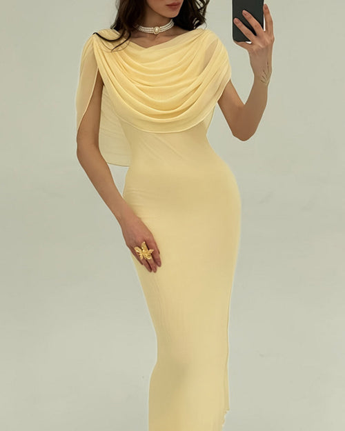 Yellow Cowl Neck Sleeveless Maxi Dress