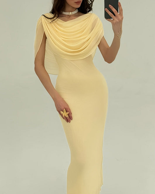 Yellow Cowl Neck Sleeveless Maxi Dress
